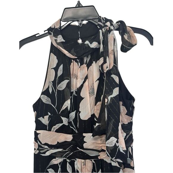 NWT SLNY | Black Pink Shimmer Petite Floral Print Halter Dress 4P - Picture 4 of 13